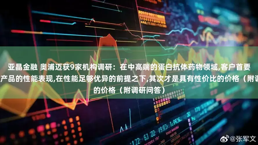 亚晶金融 奥浦迈获9家机构调研：在中高端的蛋白抗体药物领域,客户首要关注的是产品的性能表现,在性能足够优异的前提之下,其次才是具有性价比的价格（附调研问答）
