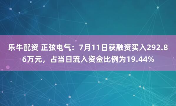 乐牛配资 正弦电气：7月11日获融资买入292.86万元，占当日流入资金比例为19.44%