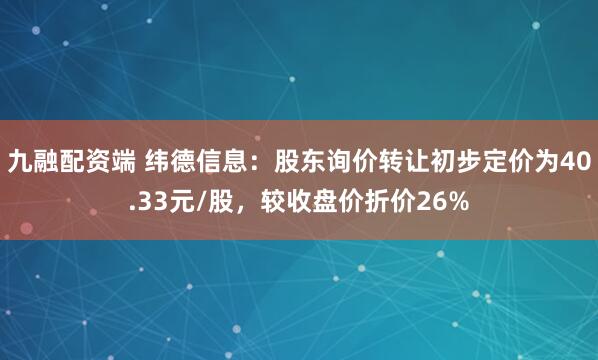 九融配资端 纬德信息：股东询价转让初步定价为40.33元/股，较收盘价折价26%
